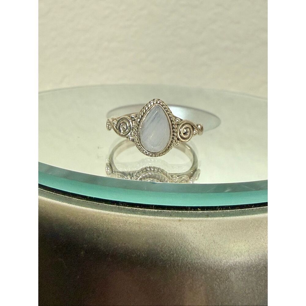 Dainty Rainbow Moonstone Ring 925 Sterling Silver Boho Stacking Ring Size 6 New